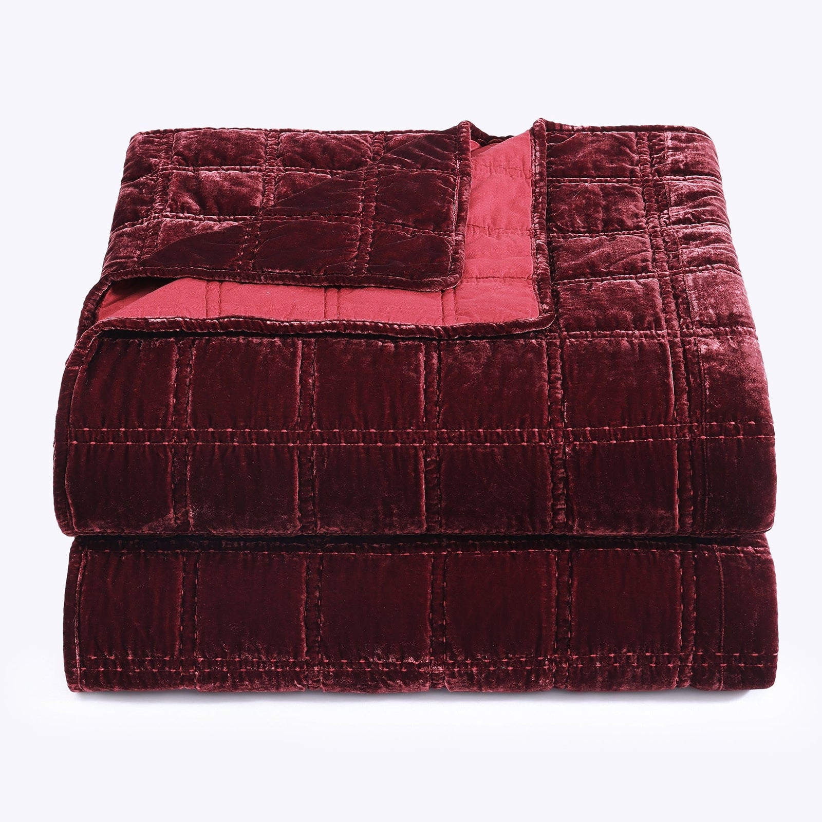 Stella Faux Silk Velvet Double Box Stitch Quilt Set Quilt