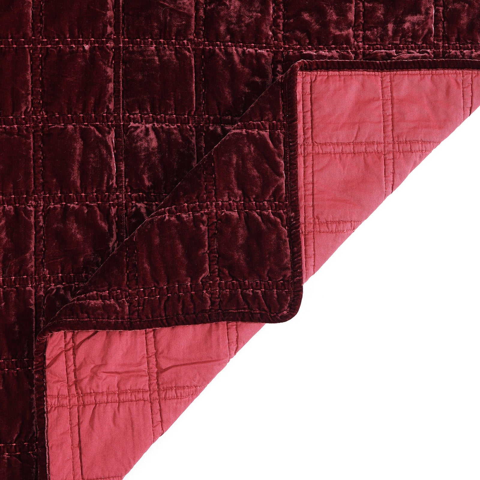 Stella Faux Silk Velvet Double Box Stitch Quilt Set Quilt