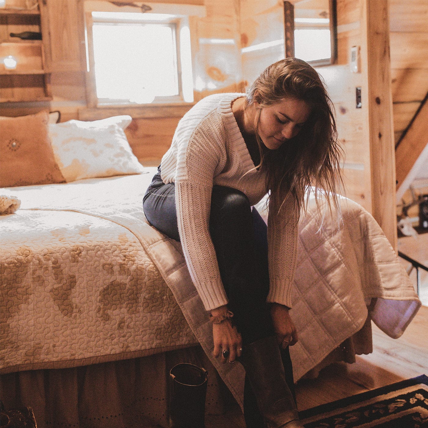 Elsa Cowhide Reversible Quilt Set, Light Tan Sale-Bedding