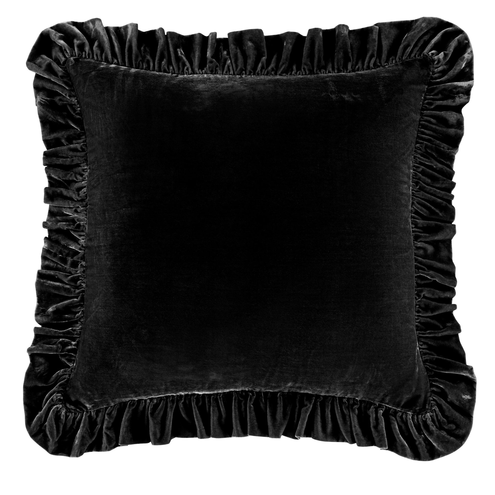 Stella Faux Silk Velvet Ruffled Euro Sham Black Sham