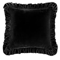 Stella Faux Silk Velvet Ruffled Euro Sham Black Sham