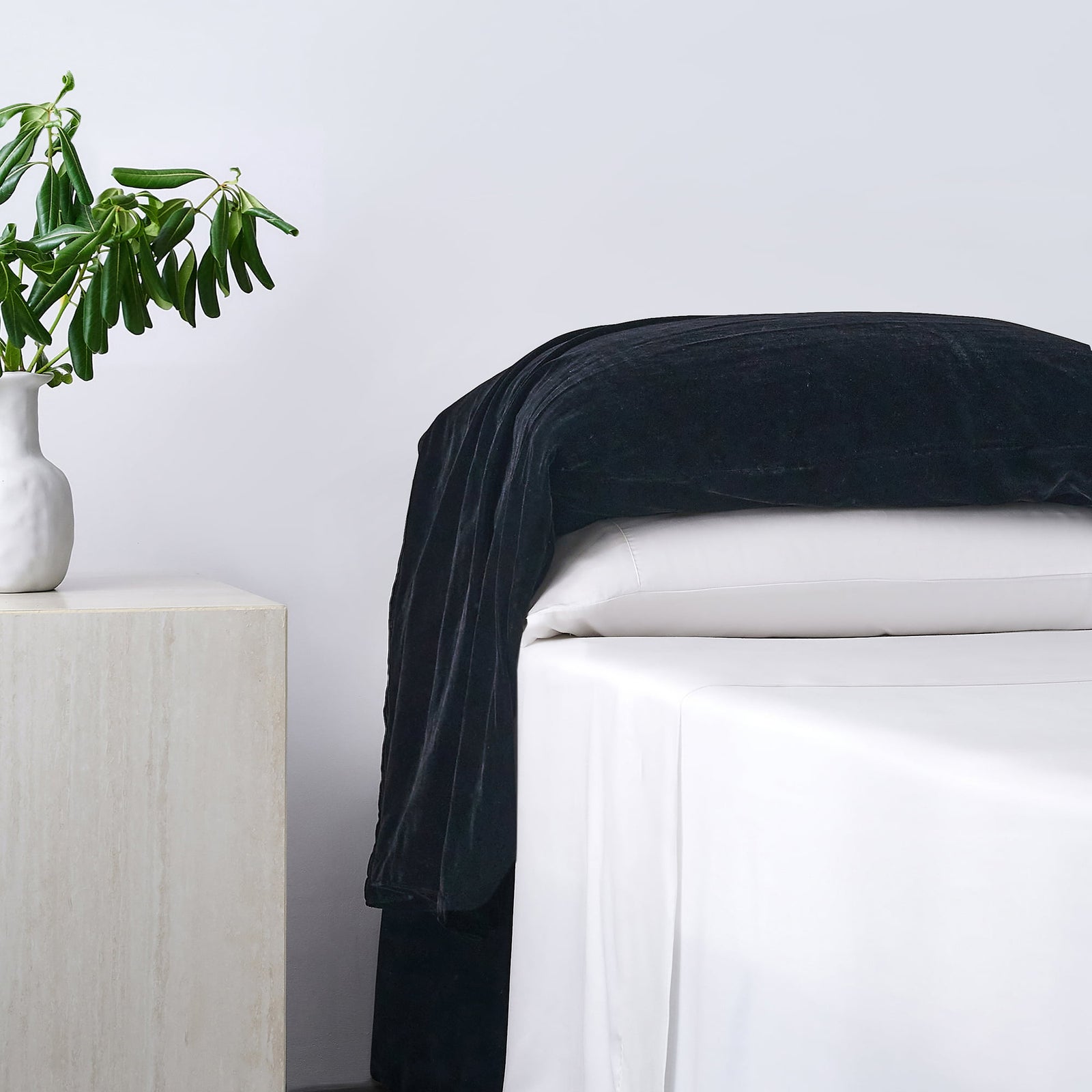 Stella Faux Silk Velvet Waterfall Pillowcase Set Black Sham