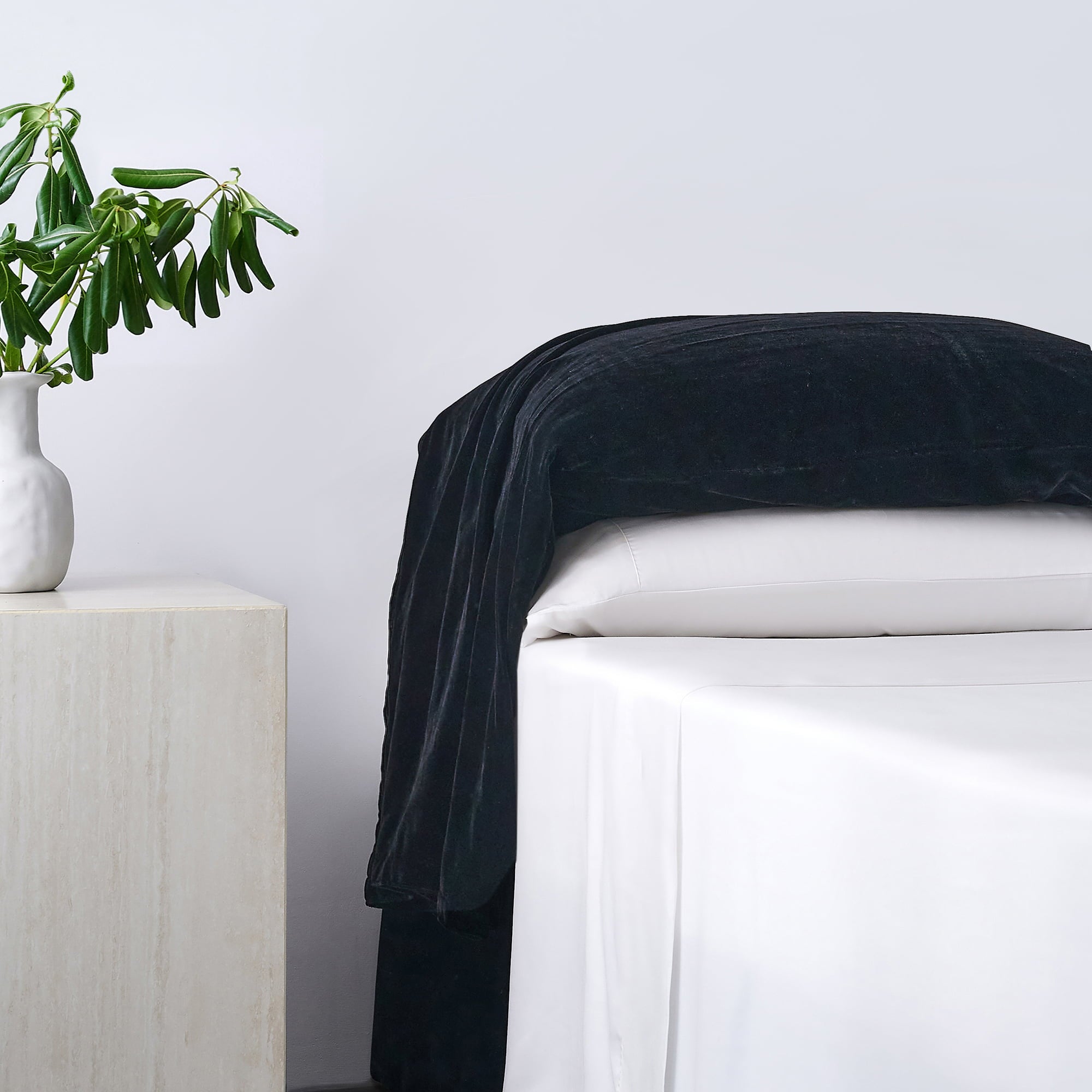 Stella Faux Silk Velvet Waterfall Pillowcase Set Black Sham
