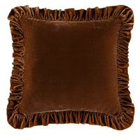 Stella Faux Silk Velvet Ruffled Euro Sham Copper Brown Sham