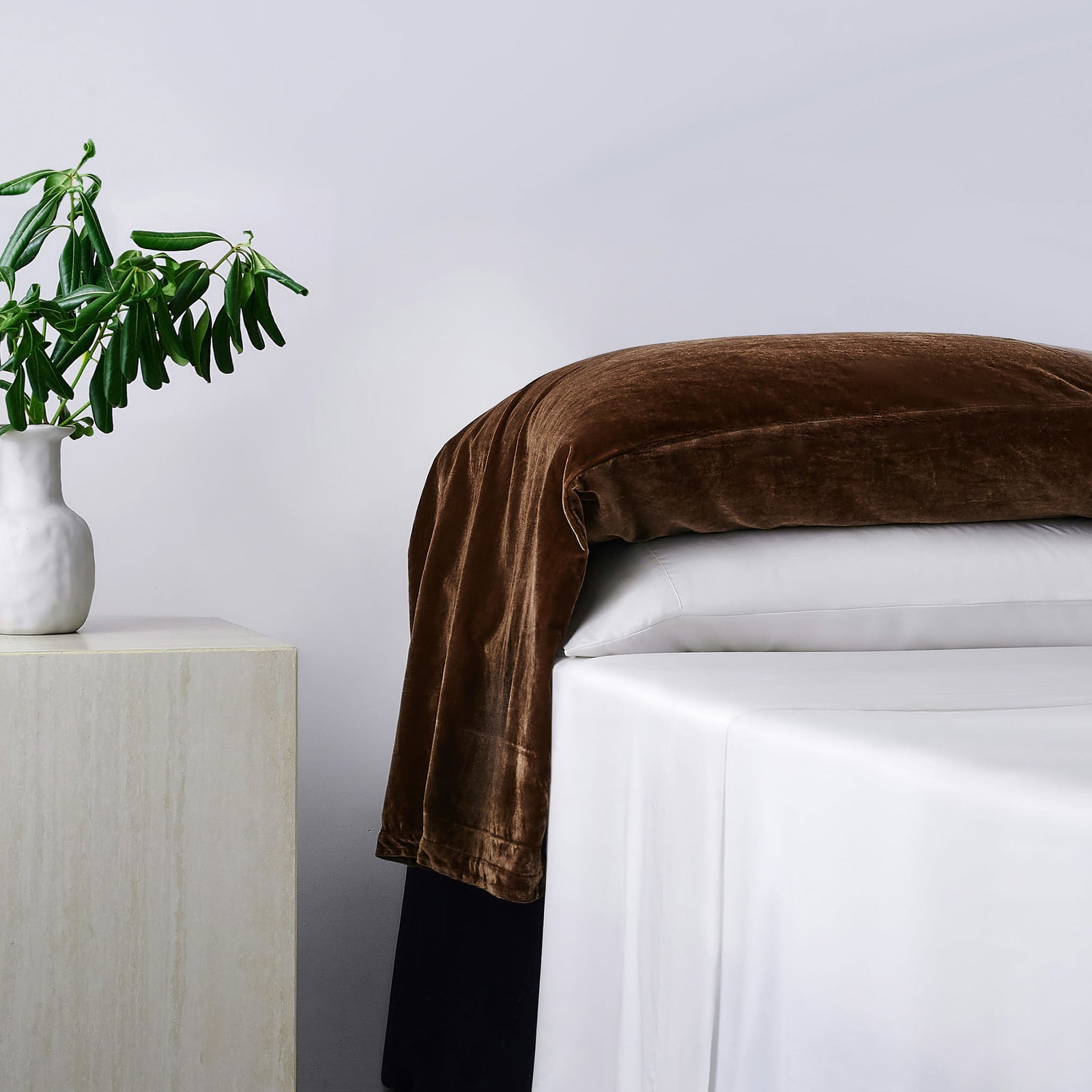 Stella Faux Silk Velvet Waterfall Pillowcase Set Copper Brown Sham