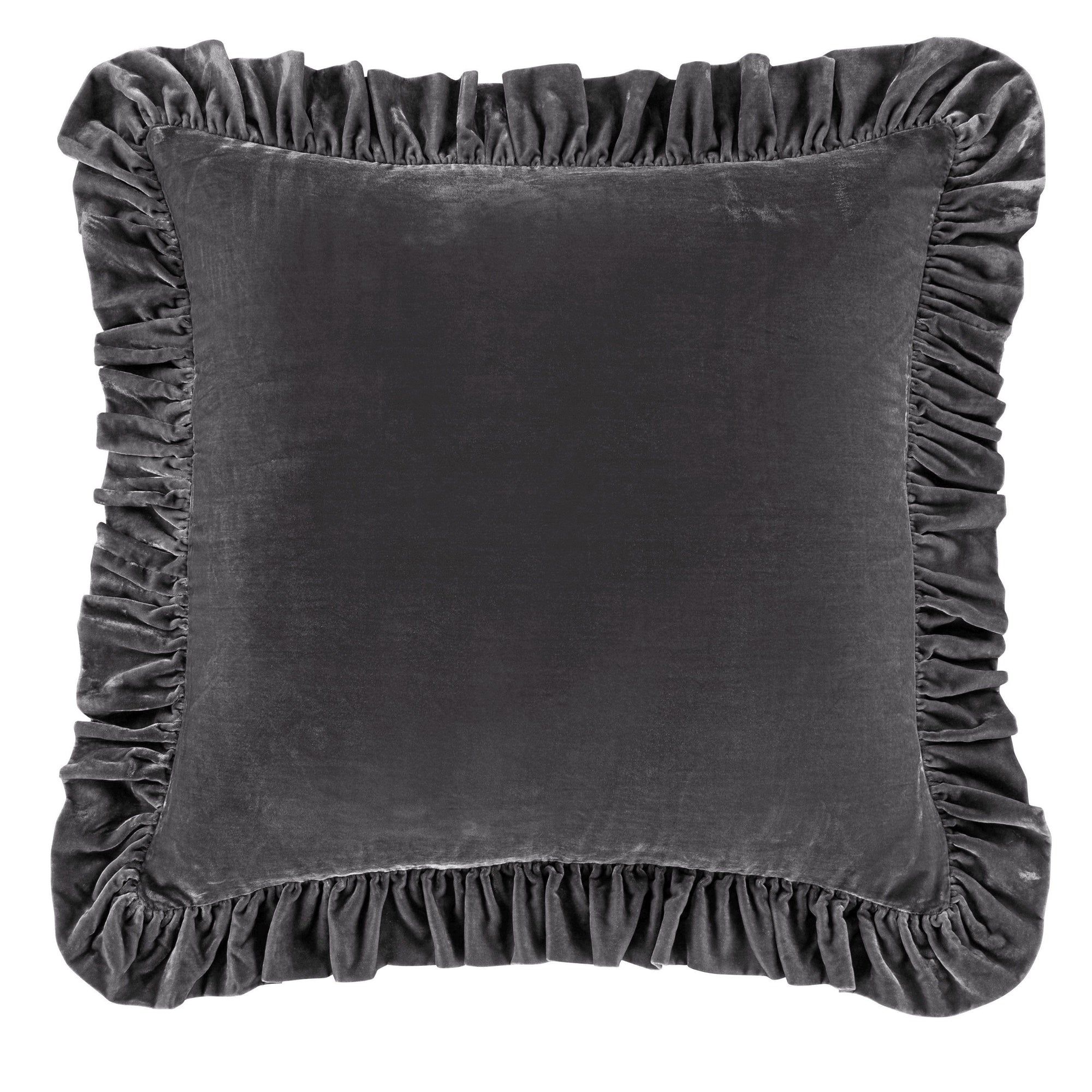 Stella Faux Silk Velvet Ruffled Euro Sham Dark Slate Sham