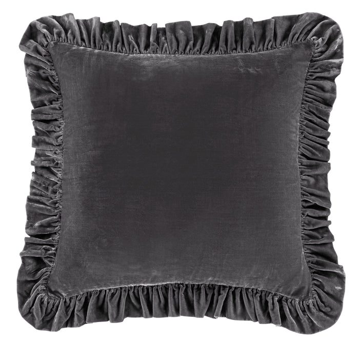 Stella Faux Silk Velvet Ruffled Euro Sham Dark Slate Sham