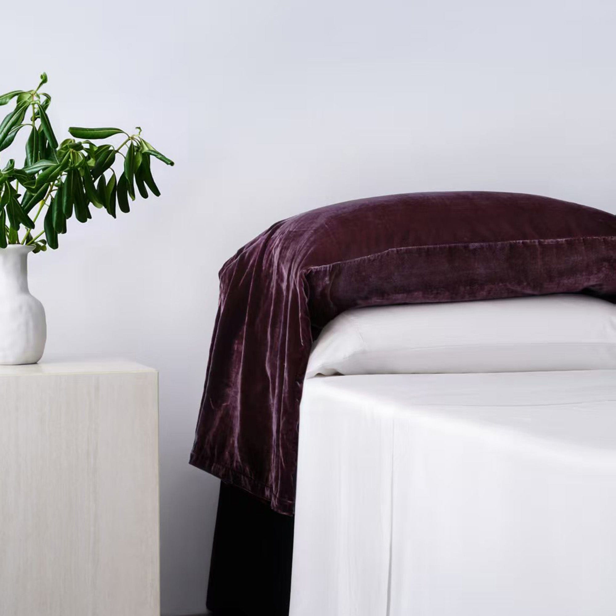 Stella Faux Silk Velvet Waterfall Pillowcase Set Dark Violet Sham