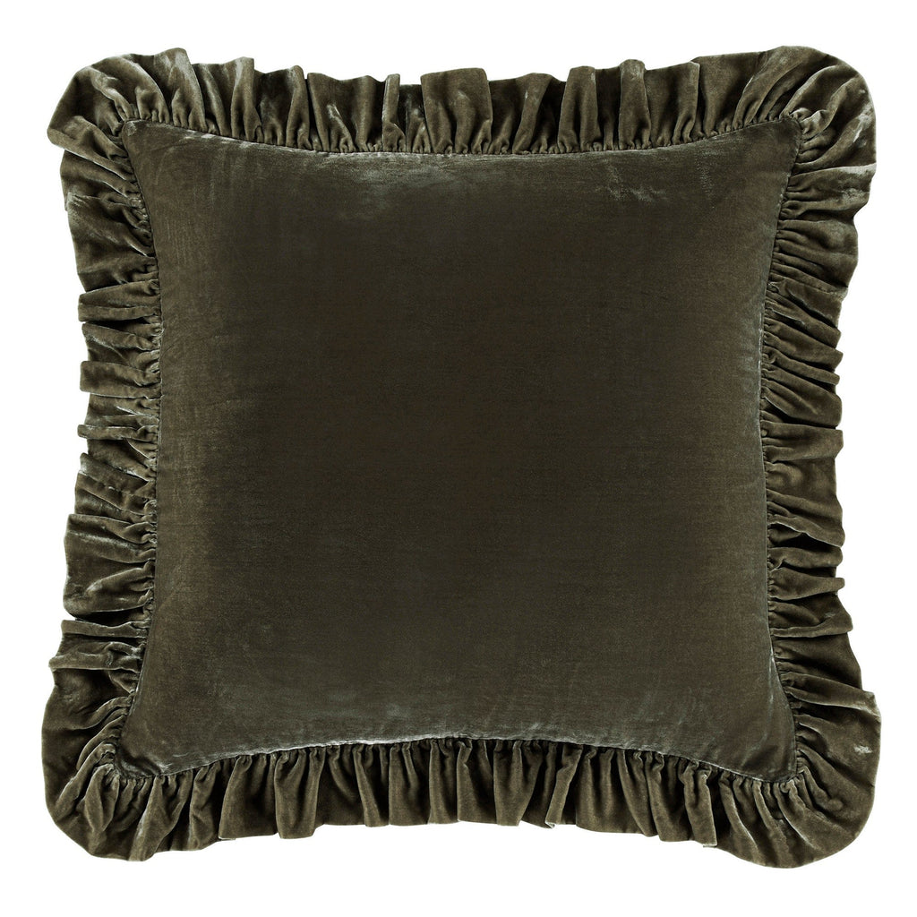 Stella Faux Silk Velvet Ruffled Euro Sham Fern Green Sham