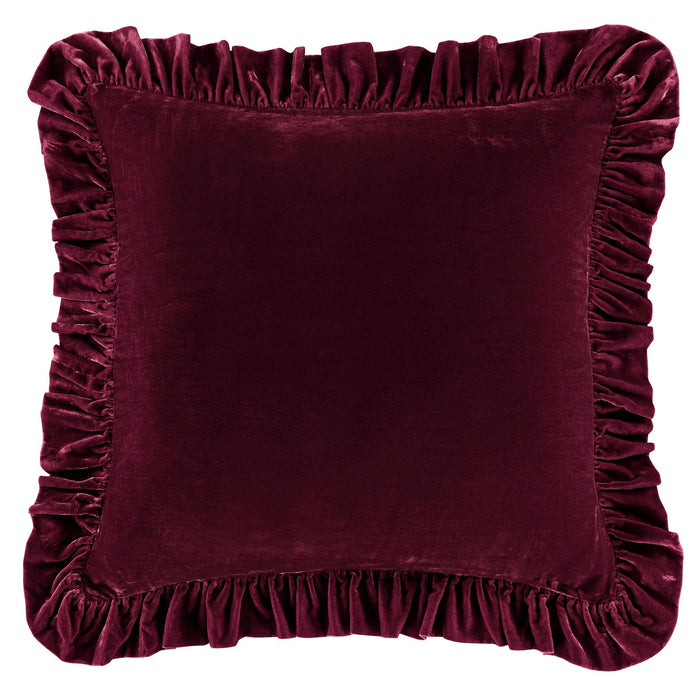 Stella Faux Silk Velvet Ruffled Euro Sham Garnet Red Sham