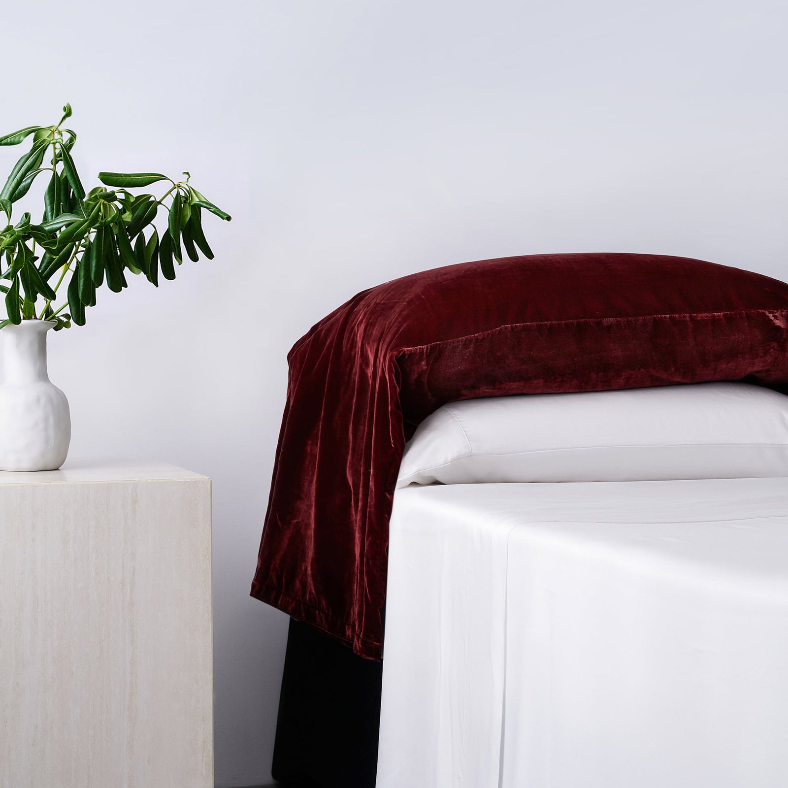 Stella Faux Silk Velvet Waterfall Pillowcase Set Garnet Red Sham