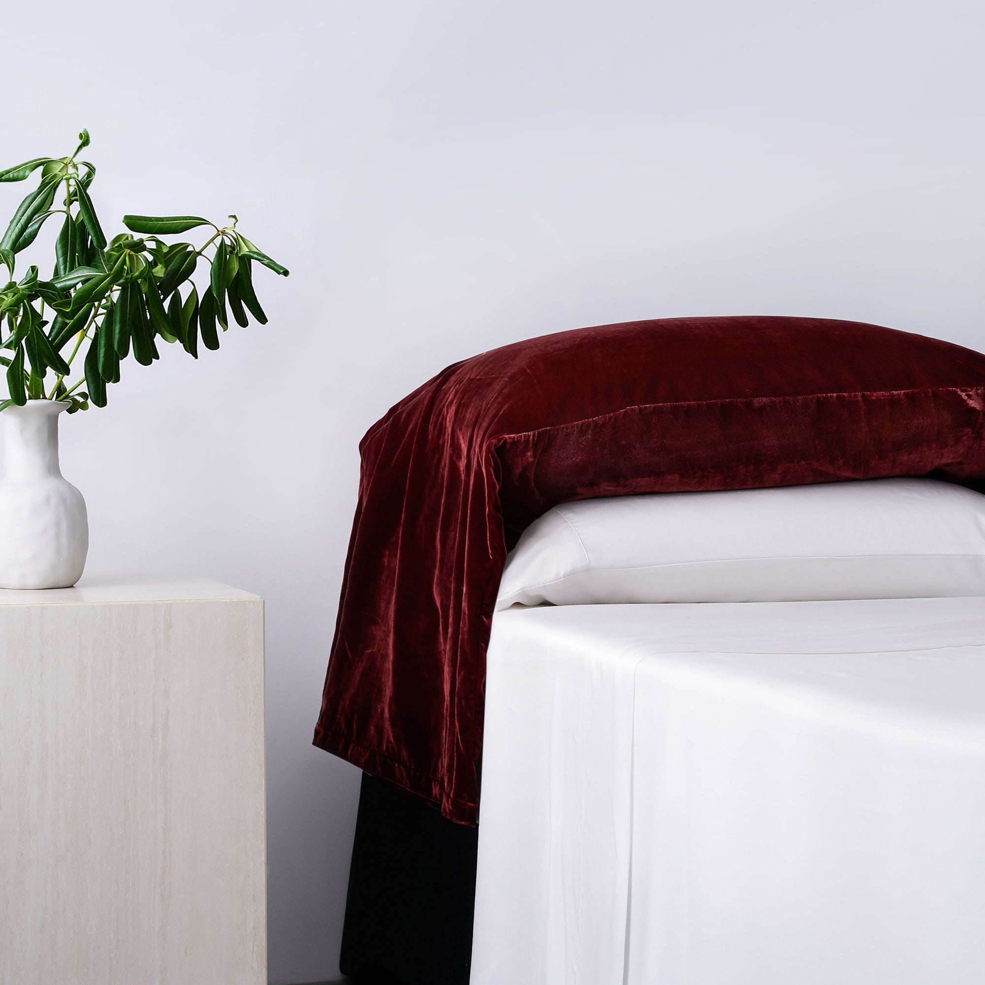 Stella Faux Silk Velvet Waterfall Pillowcase Set Garnet Red Sham