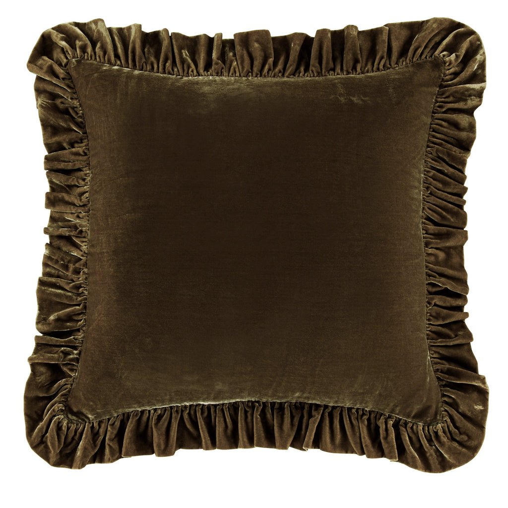 Stella Faux Silk Velvet Ruffled Euro Sham Green Ochre Sham