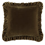 Stella Faux Silk Velvet Ruffled Euro Sham Green Ochre Sham