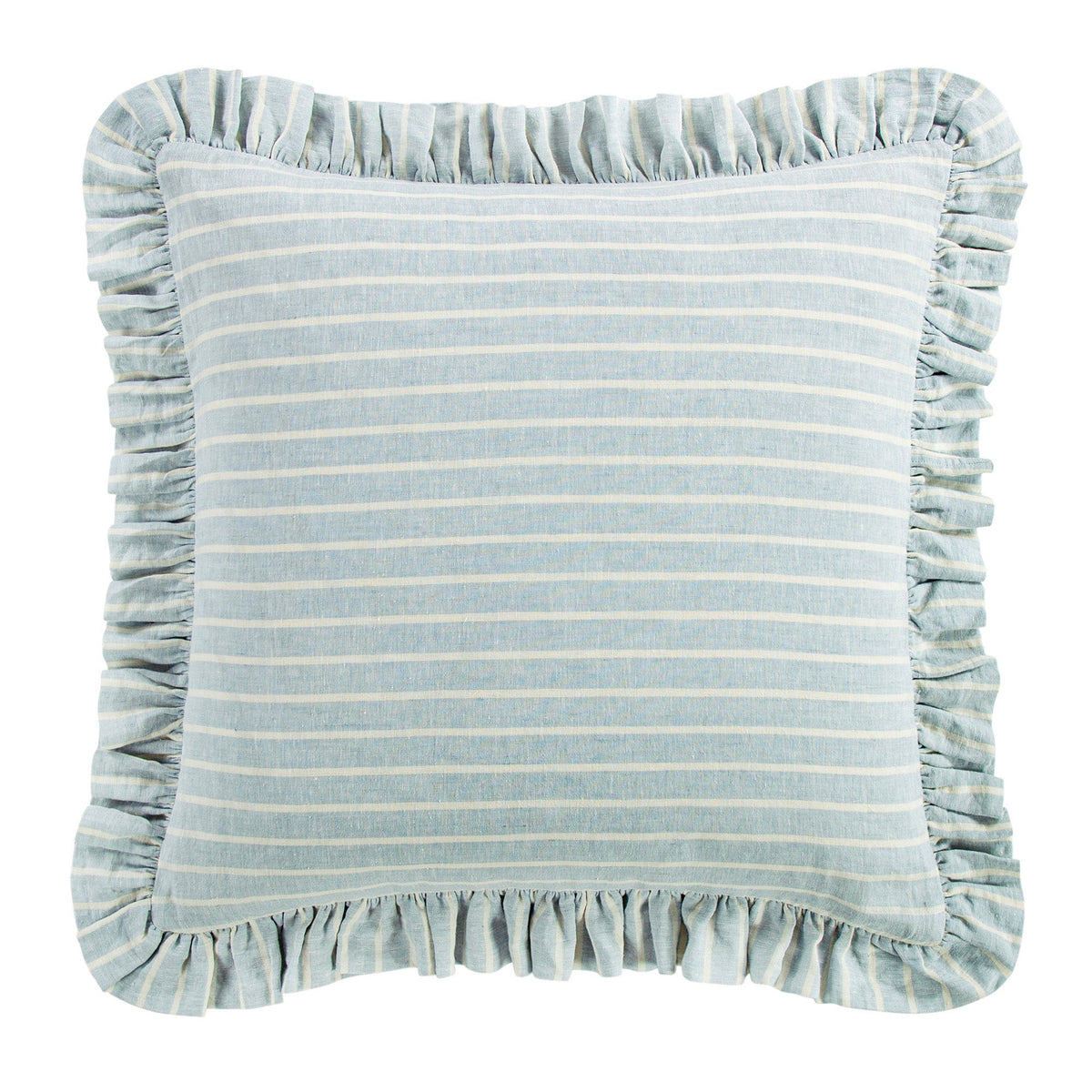 Larkspur 100% Slub Linen Prairie Stripe Ruffled Euro Sham Sham