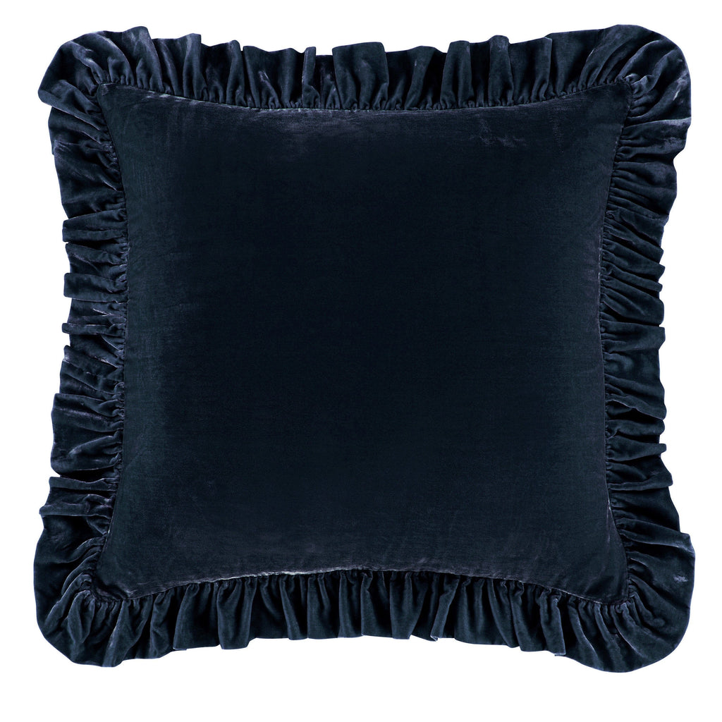 Stella Faux Silk Velvet Ruffled Euro Sham Midnight Blue Sham