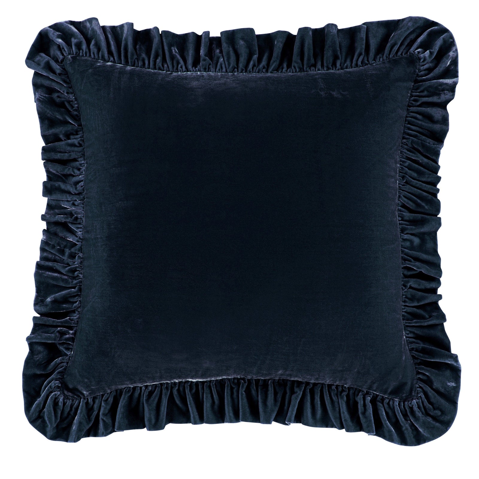 Stella Faux Silk Velvet Ruffled Euro Sham Midnight Blue Sham