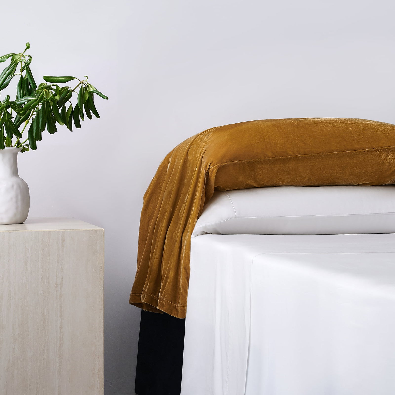 Stella Faux Silk Velvet Waterfall Pillowcase Set Saffron Sham
