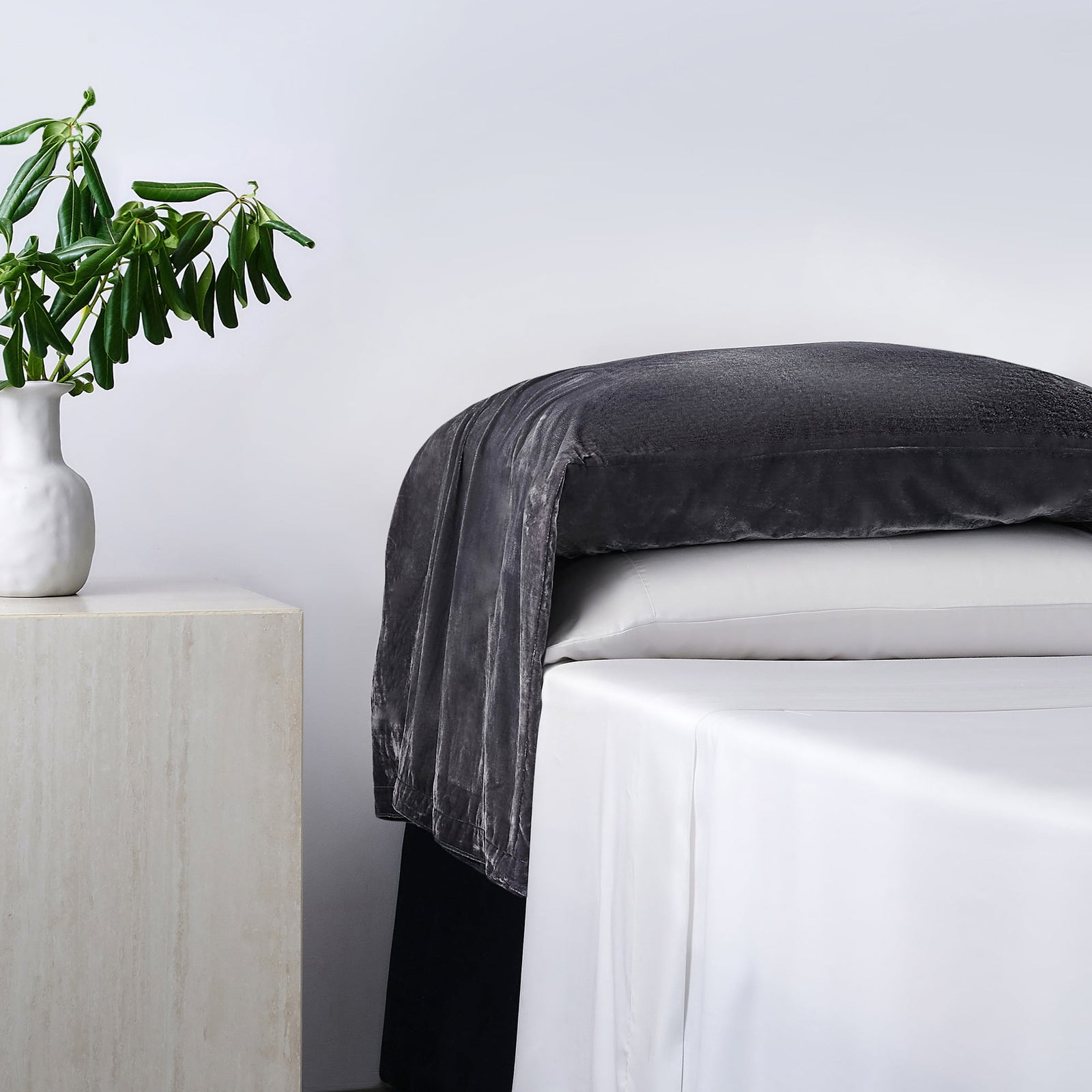 Stella Faux Silk Velvet Waterfall Pillowcase Set Slate Sham