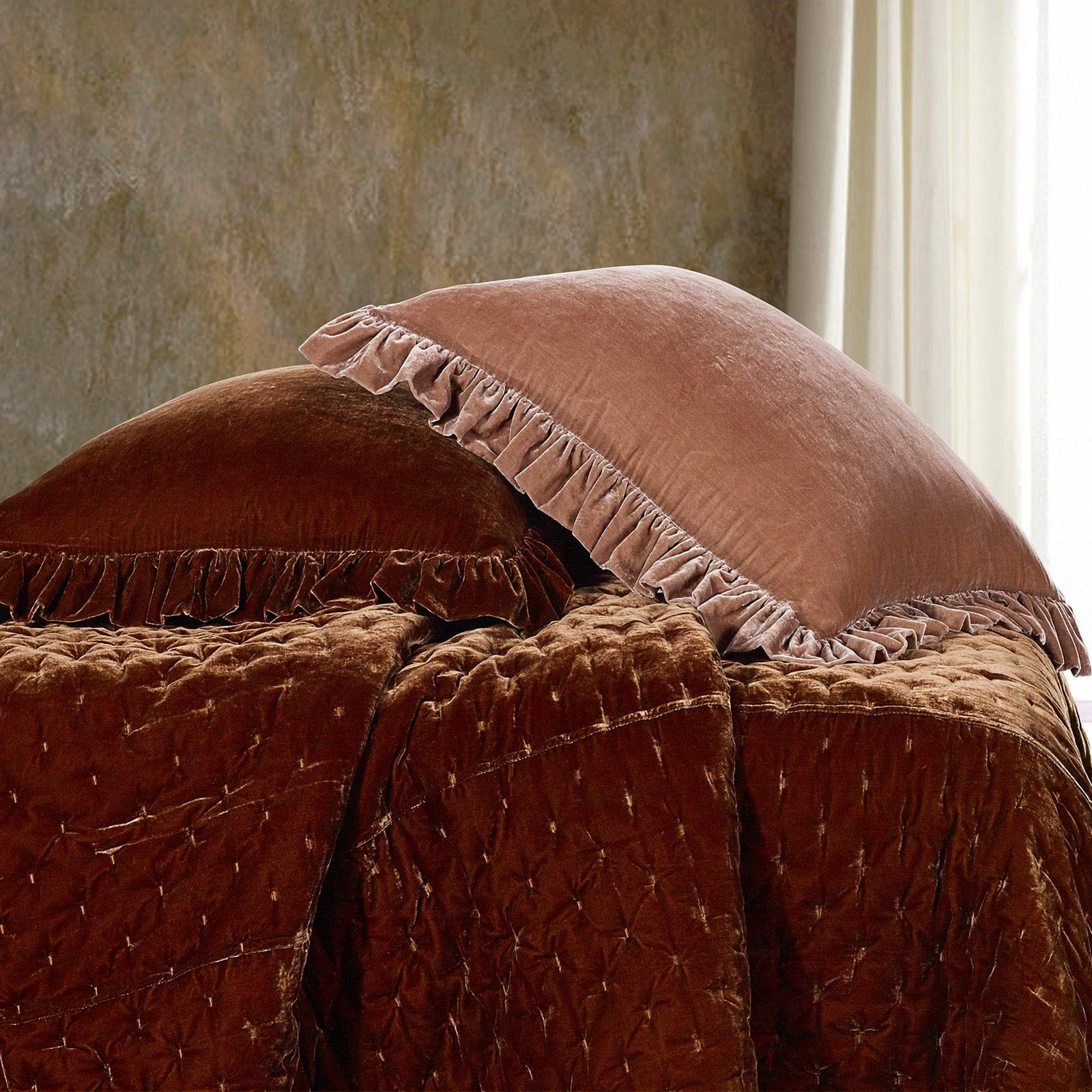 Stella Faux Silk Velvet Ruffled Euro Sham Sham