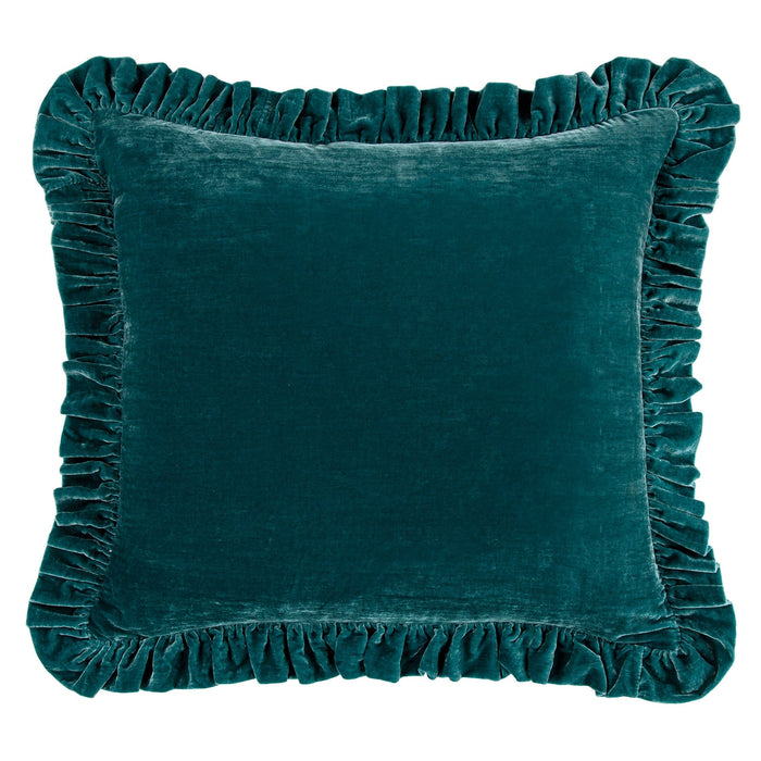 Stella Faux Silk Velvet Ruffled Euro Sham Teal Sham