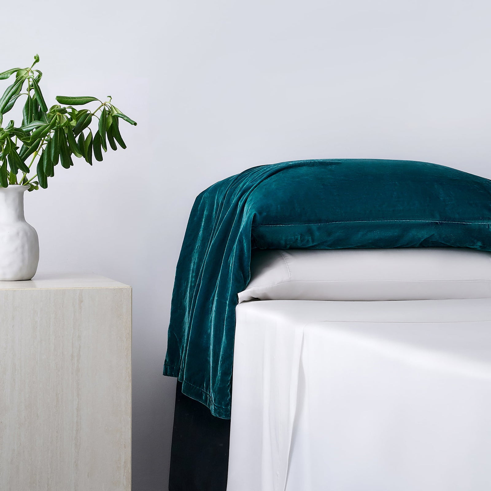 Stella Faux Silk Velvet Waterfall Pillowcase Set Teal Sham