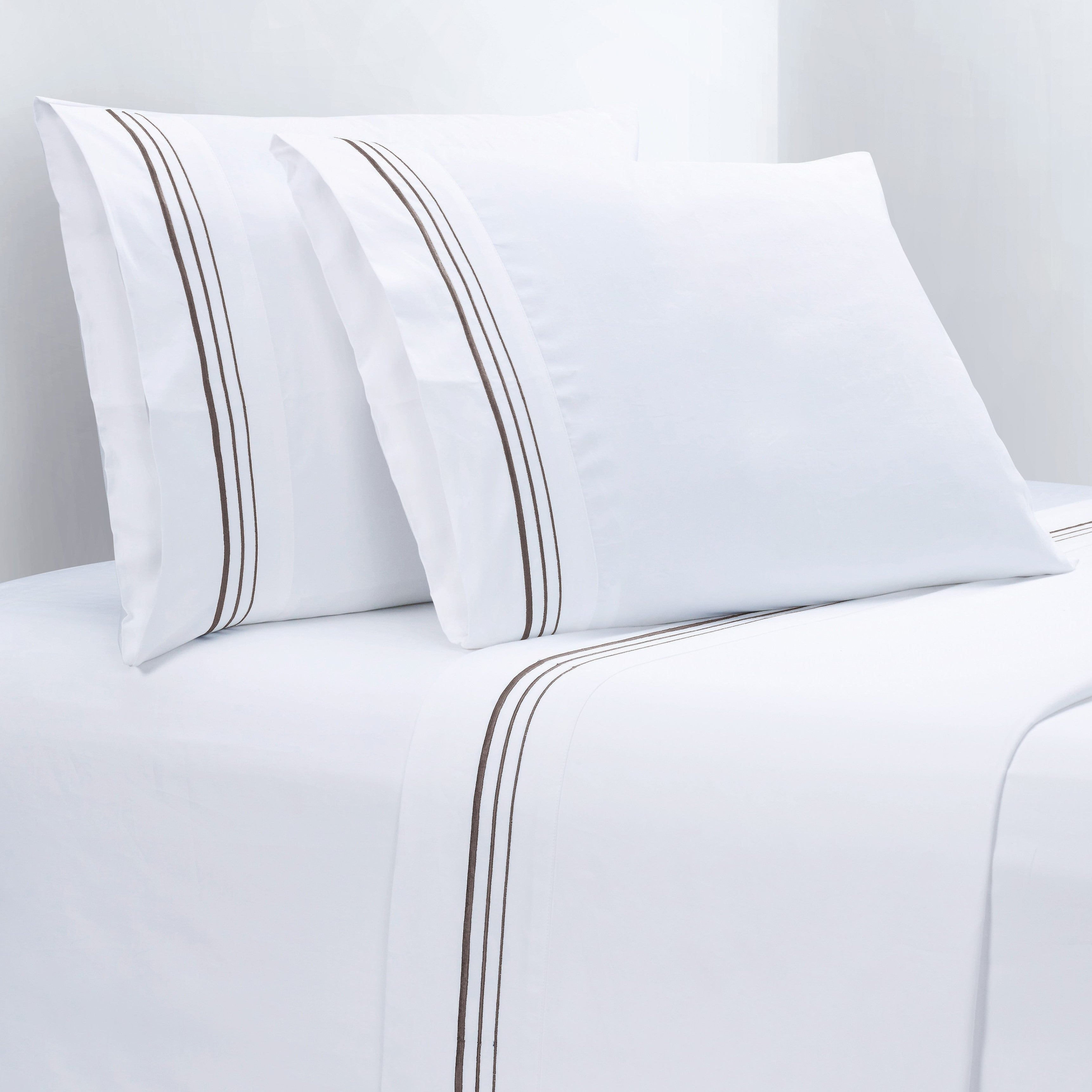 Border Embroidery 350TC Cotton Sateen Sheet Set Full/Queen / Gray Sheet