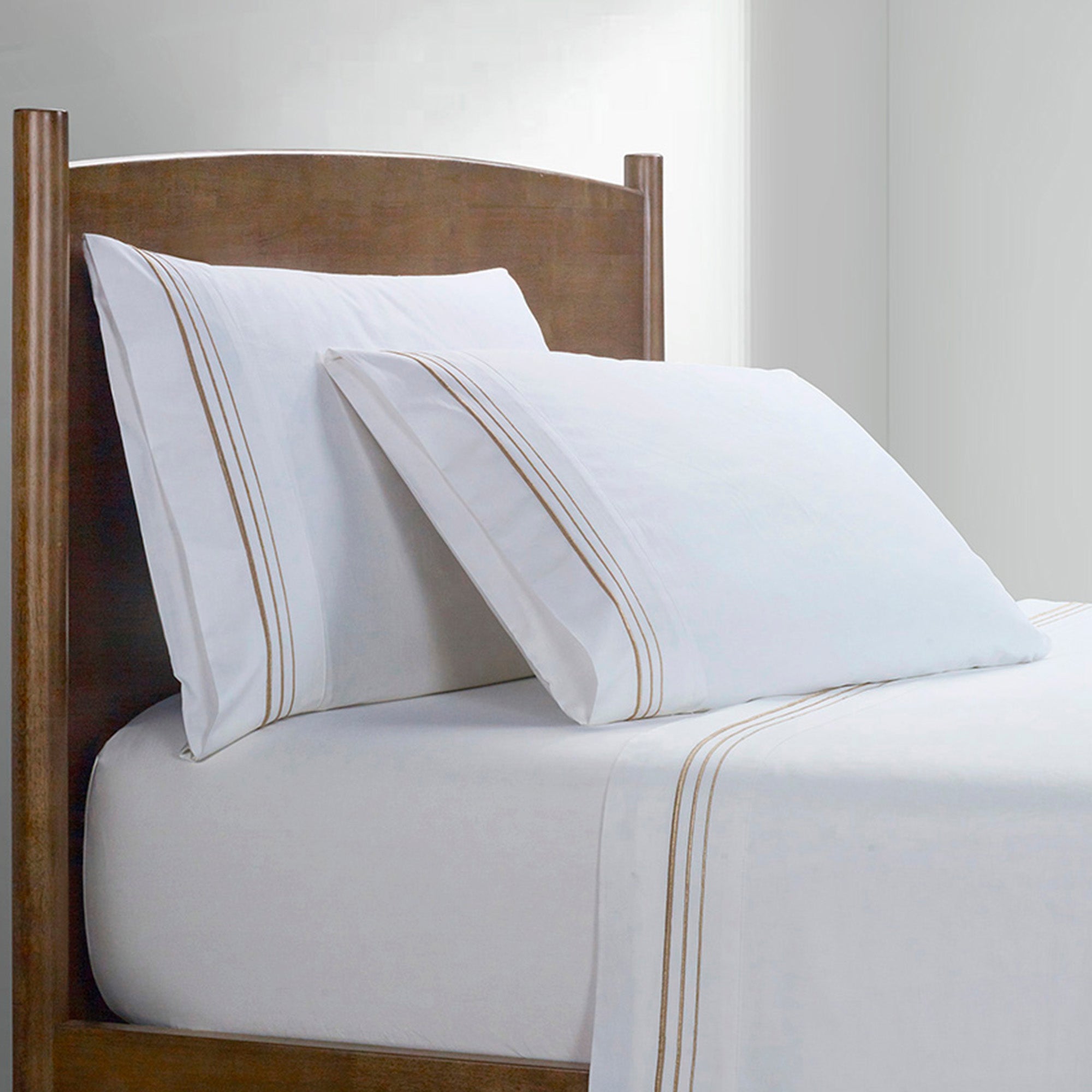 Border Embroidery 350TC Cotton Sateen Sheet Set Full/Queen / Light Gold Sheet