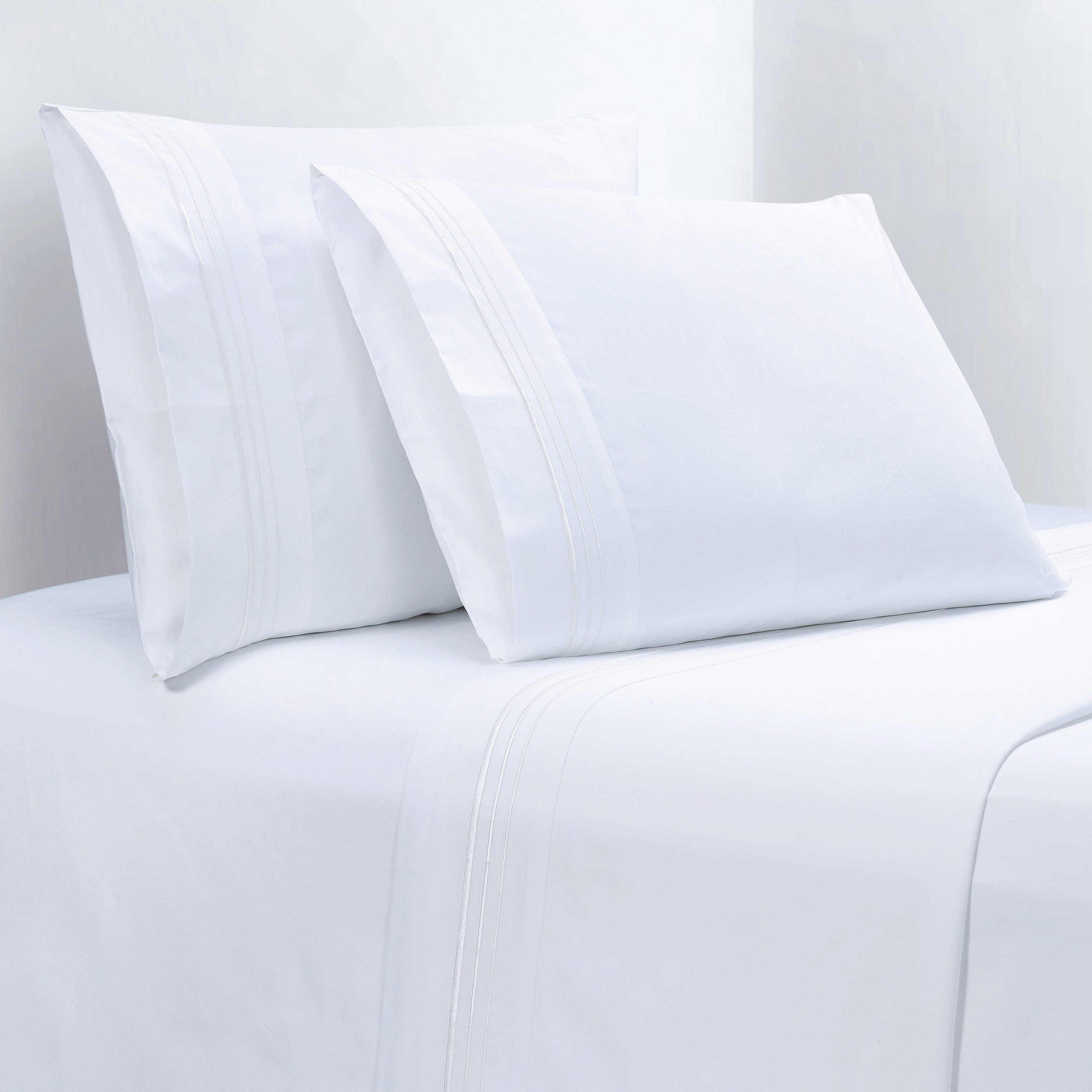 Border Embroidery 350TC Cotton Sateen Sheet Set Full/Queen / White Sheet