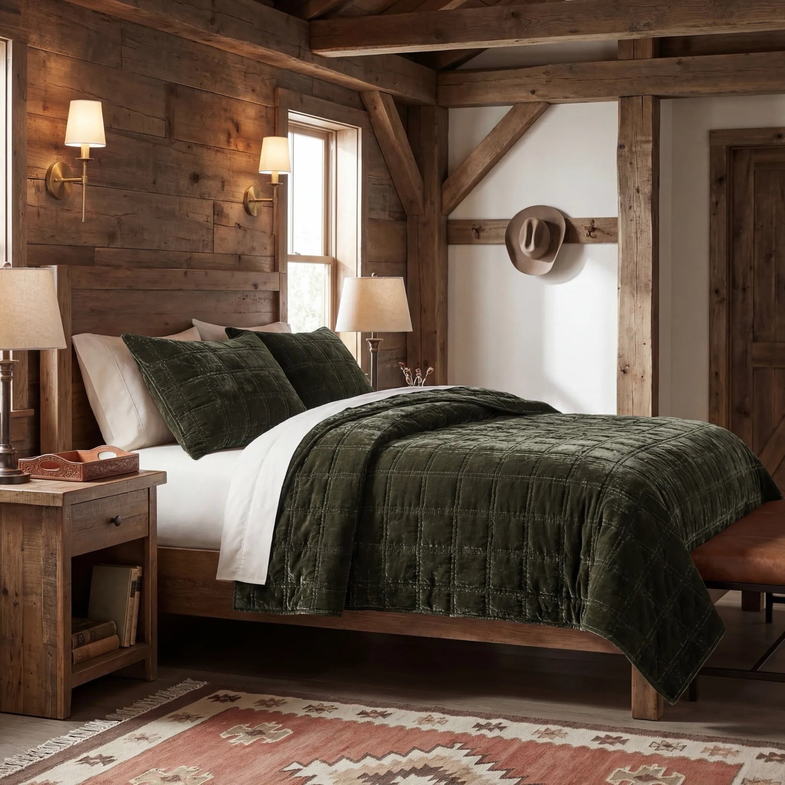 Stella Faux Silk Velvet Double Box Stitch Quilt Set