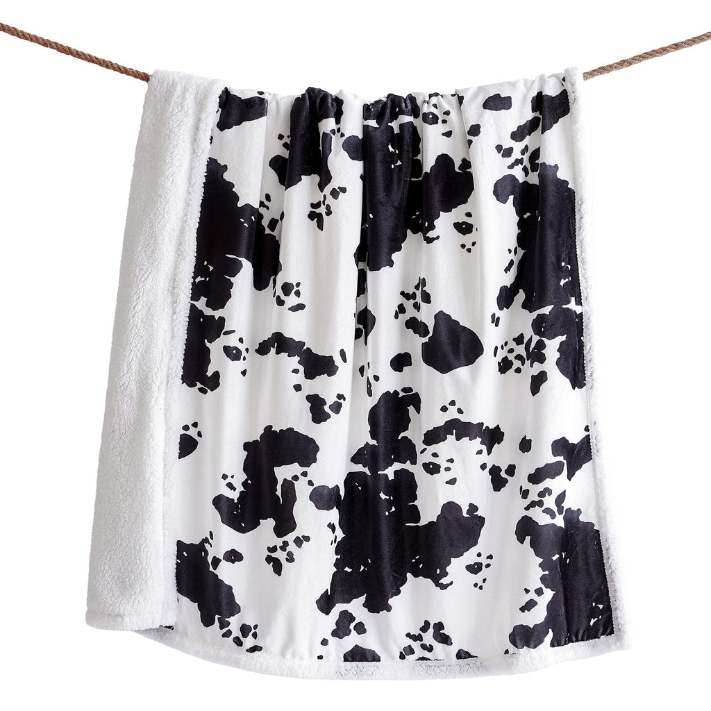 Elsa Cowhide Campfire Sherpa Throw Black Throw