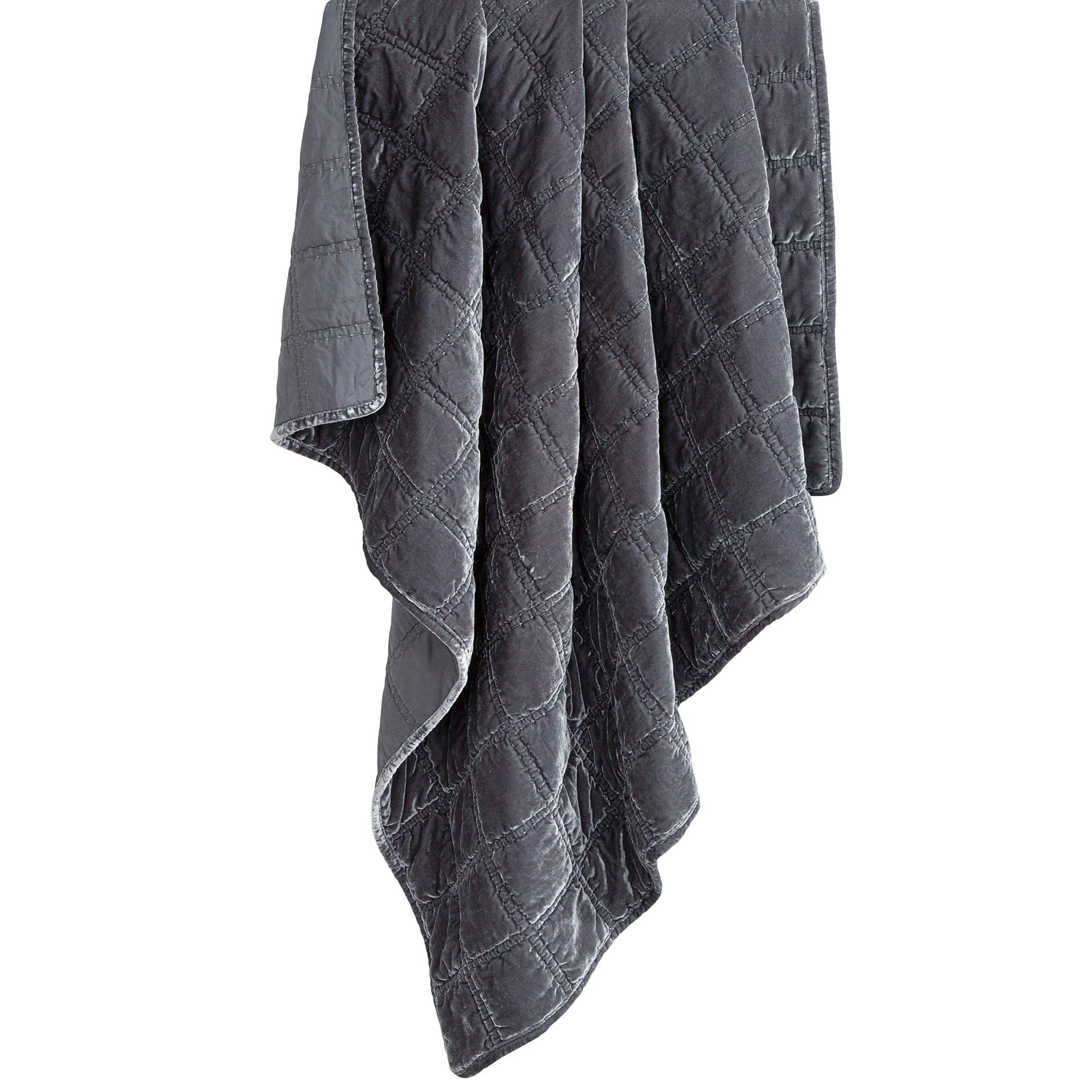 Stella Faux Silk Velvet Double Box Stitch Throw Dark Slate Throw