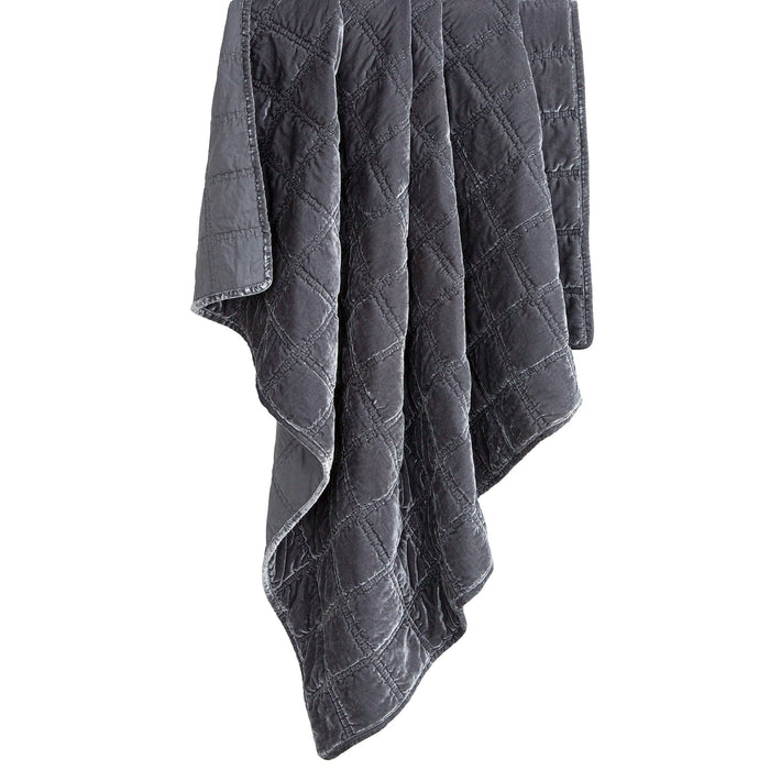 Stella Faux Silk Velvet Double Box Stitch Throw Dark Slate Throw