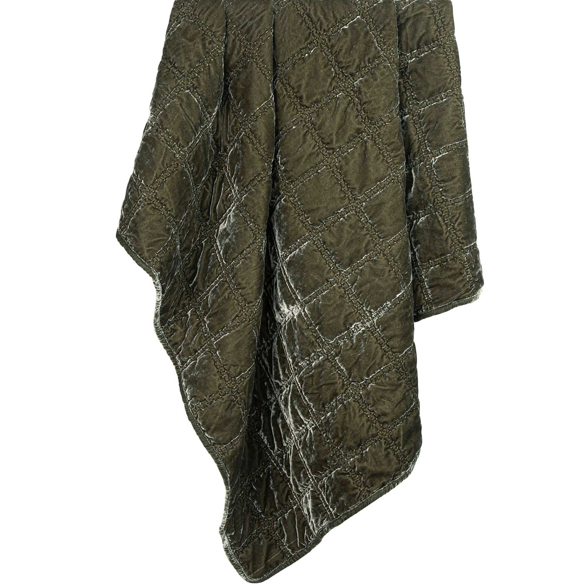 Stella Faux Silk Velvet Double Box Stitch Throw Fern Green Throw