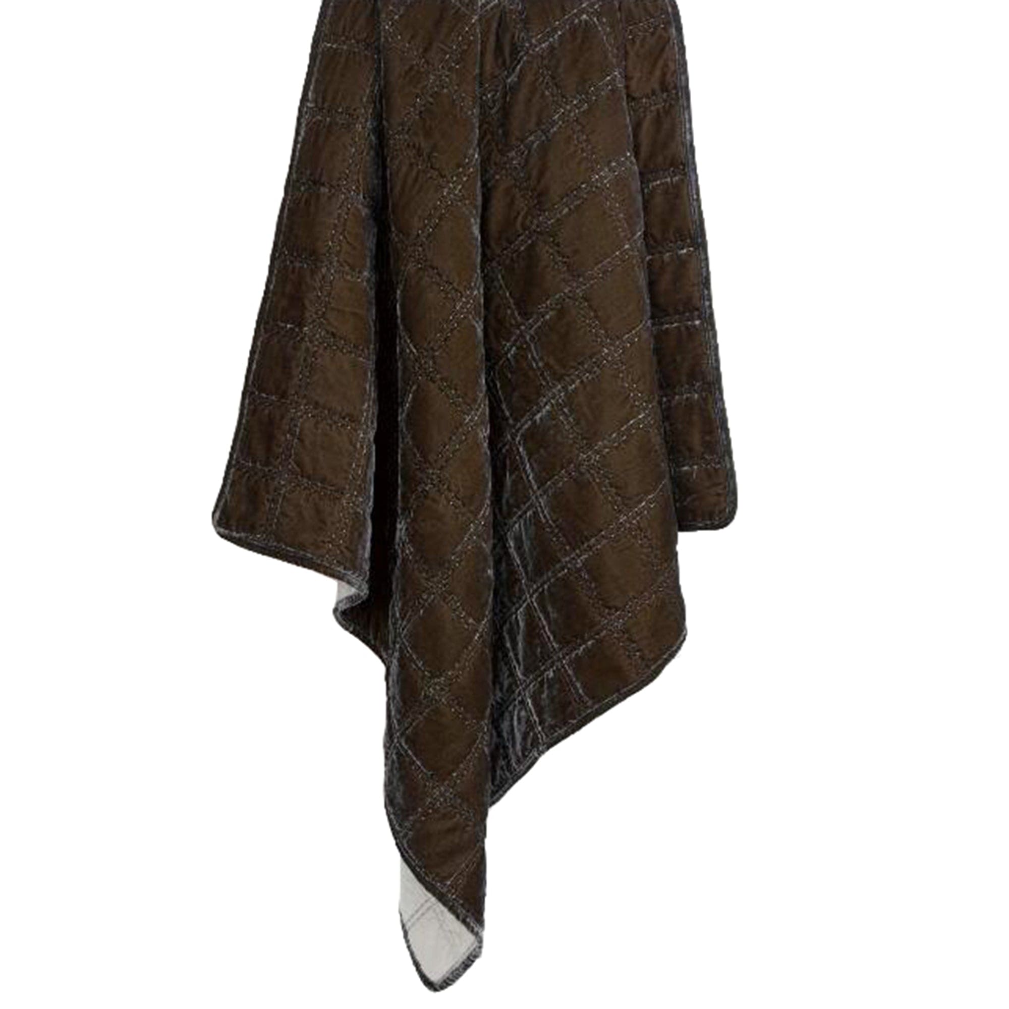 Stella Faux Silk Velvet Double Box Stitch Throw Green Ochre Throw