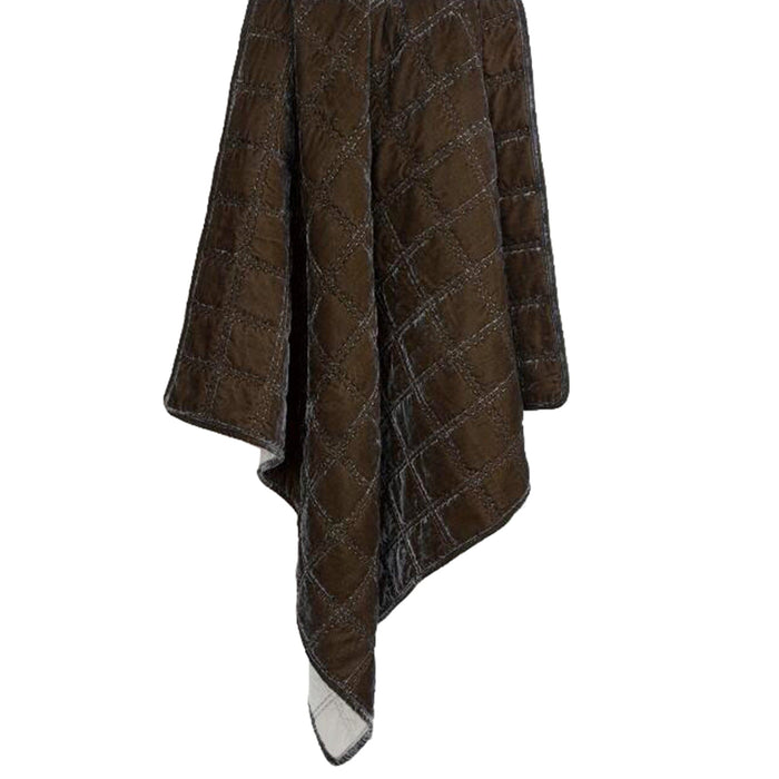 Stella Faux Silk Velvet Double Box Stitch Throw Green Ochre Throw