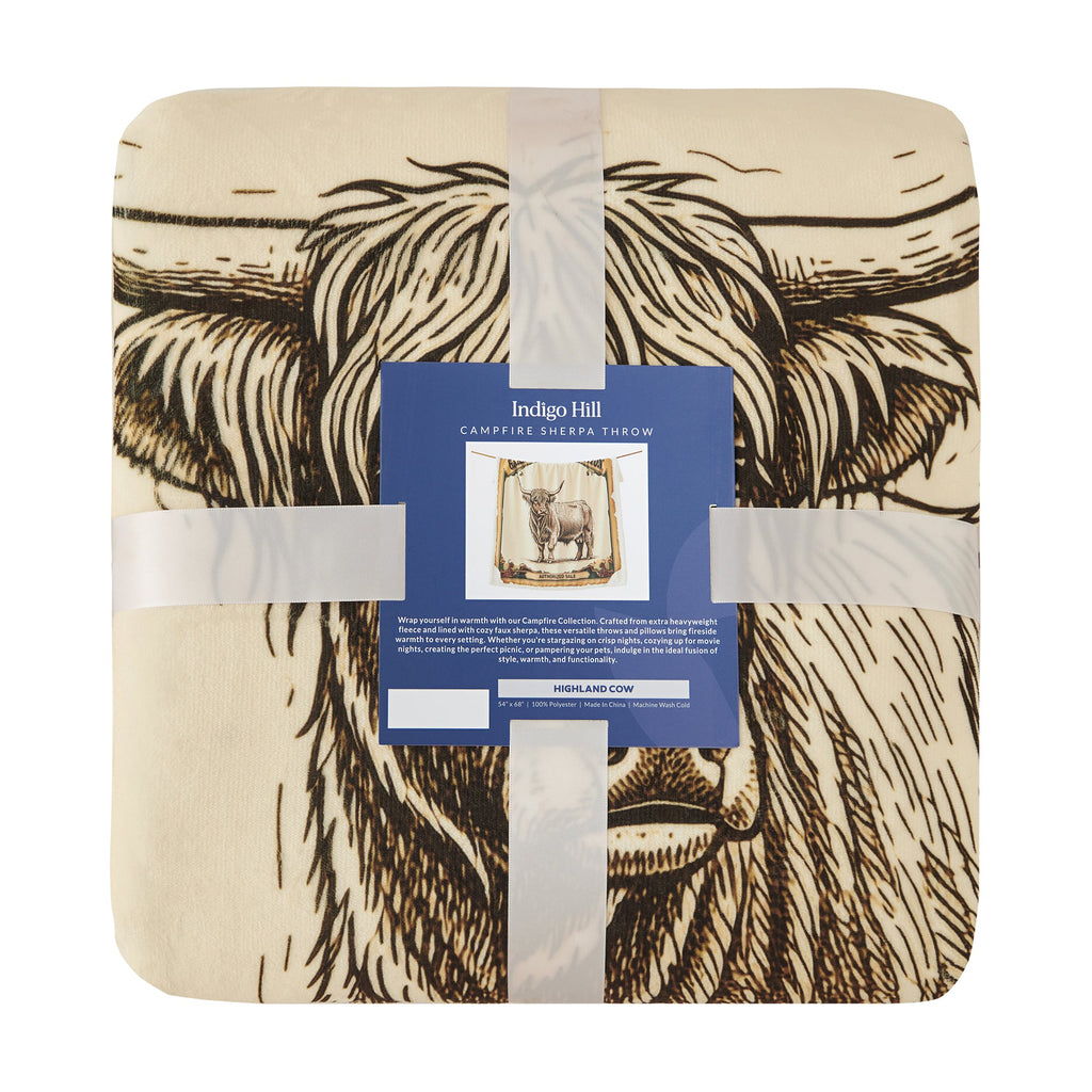 Highland Cow Campfire Sherpa Throw Throw