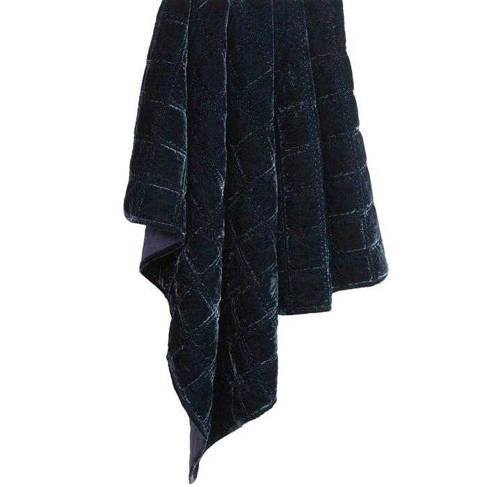 Stella Faux Silk Velvet Double Box Stitch Throw Midnight Blue Throw