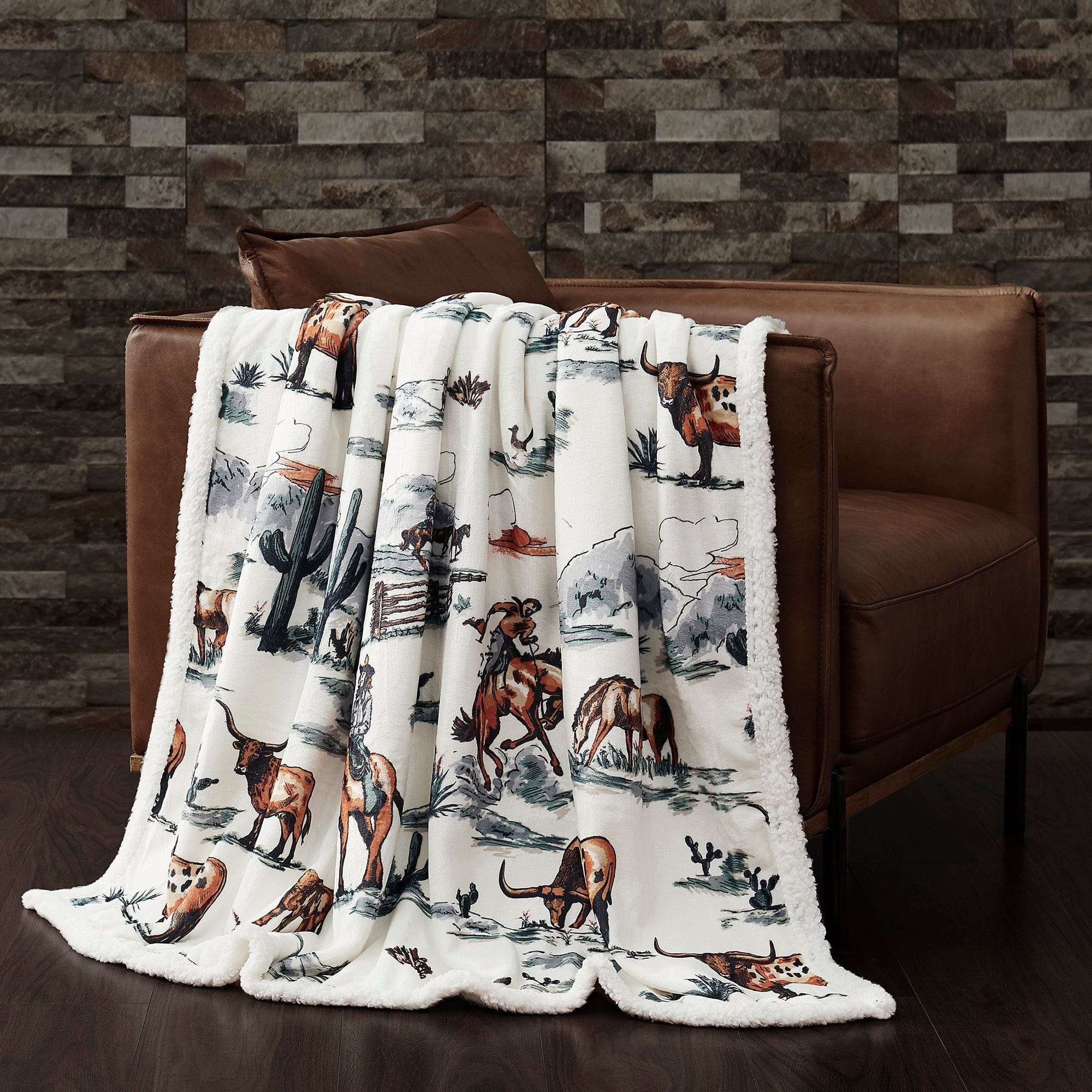 Ranch Life Western Toile Campfire Sherpa Throw Throw