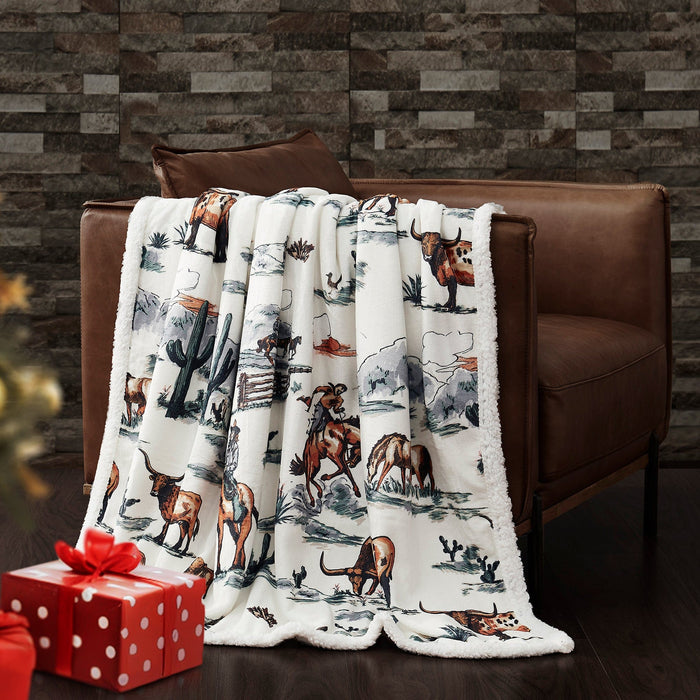 Ranch Life Western Toile Campfire Sherpa Throw Throw