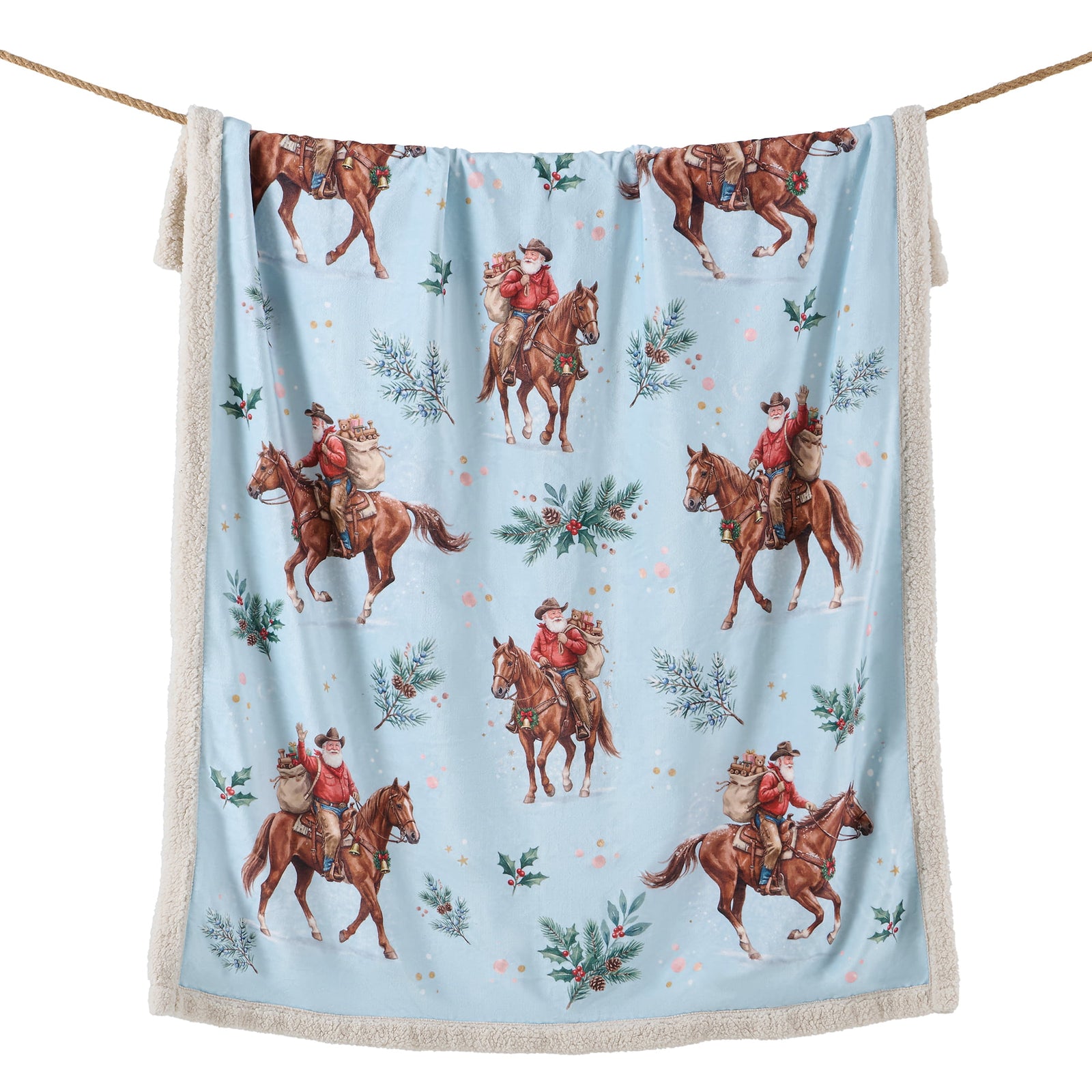 Santa on Horseback Campfire Sherpa Throw Throw
