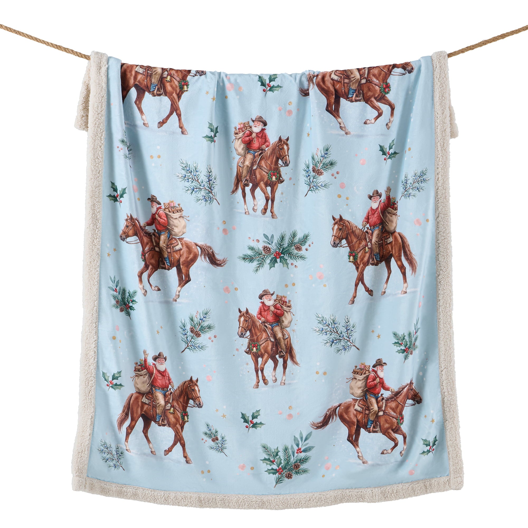 Santa on Horseback Campfire Sherpa Throw Throw