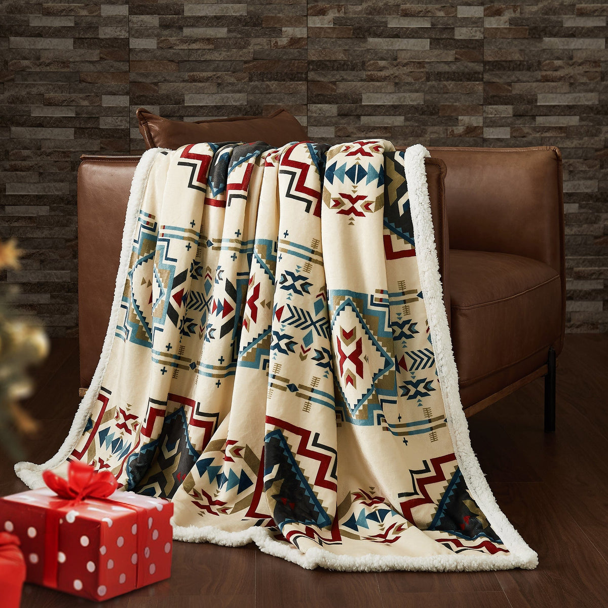 Southwestern Sherpa Fleece popular Blanket | Gift for Christmas