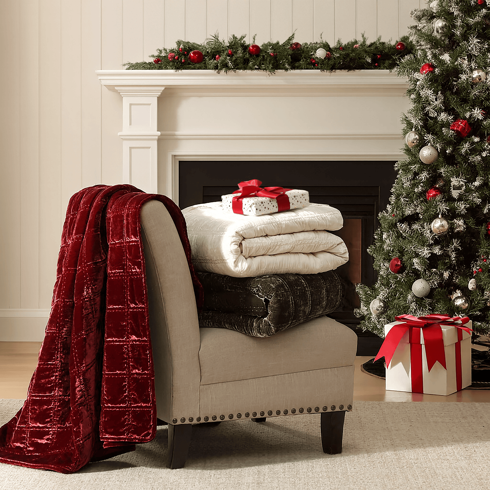 Stella Faux Silk Velvet Double Box Stitch Throw Throw