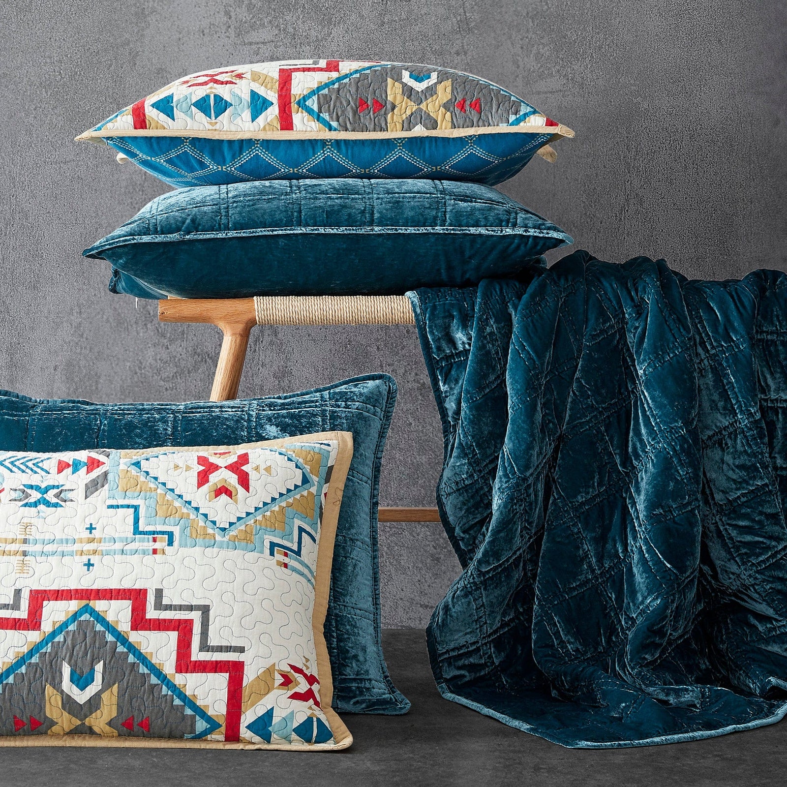Stella Faux Silk Velvet Double Box Stitch Throw Throw