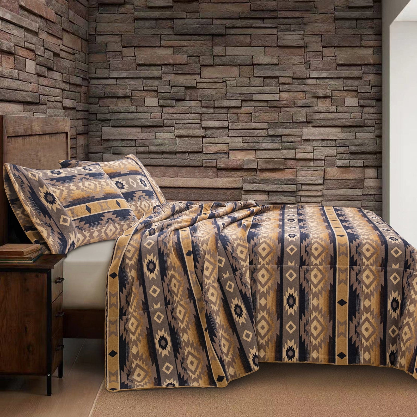 Taos Wool Blend Blanket Set Throw