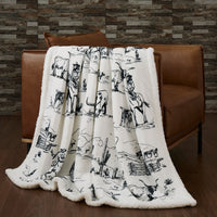 Ranch Life Western Toile Campfire Sherpa Throw Throw / Black Throw