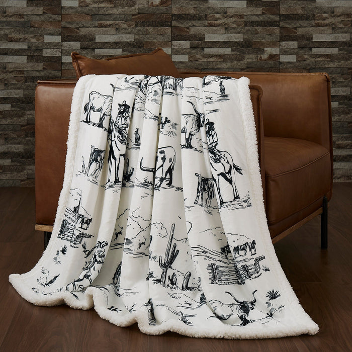 Ranch Life Western Toile Campfire Sherpa Throw Throw / Black Throw