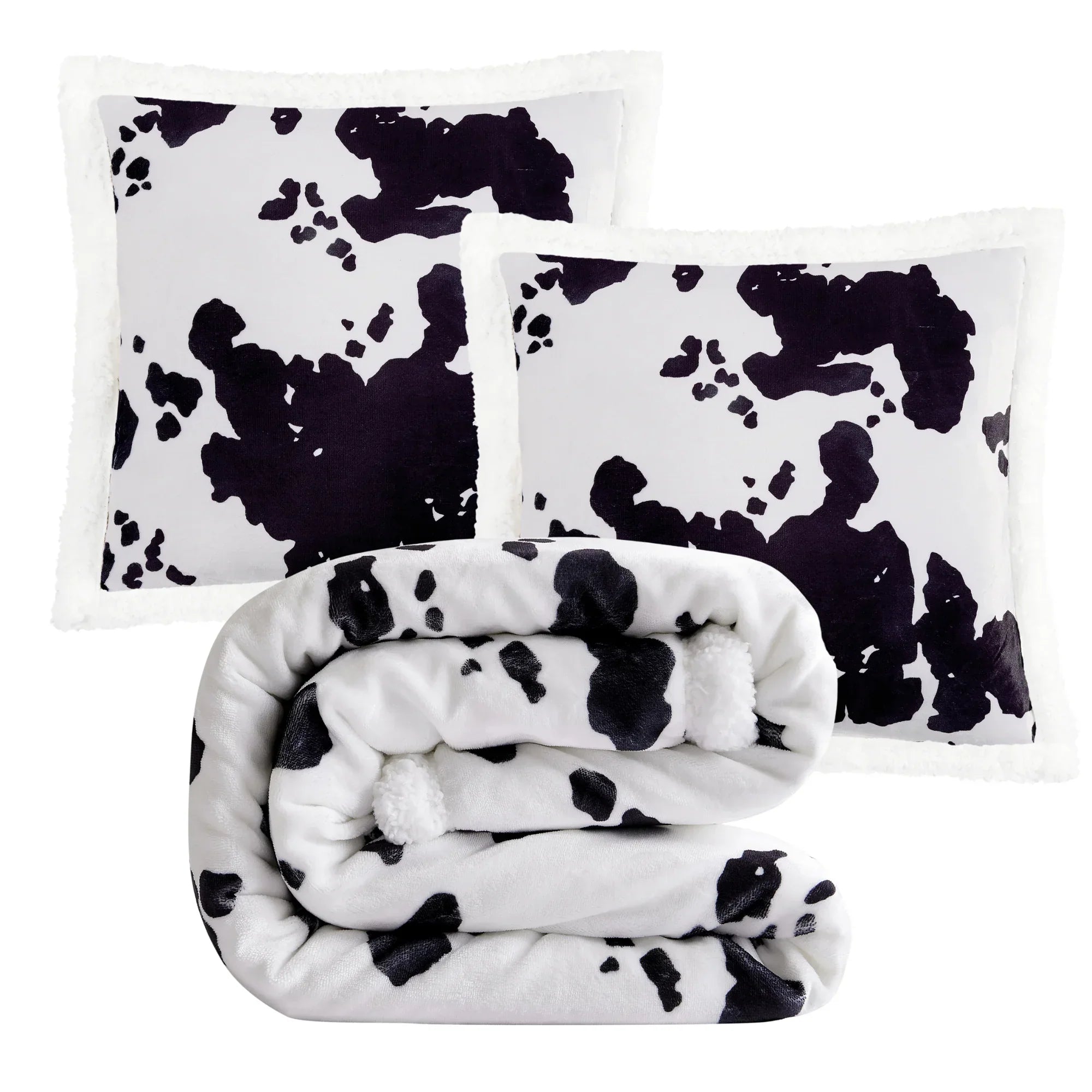 Elsa Cowhide Campfire Sherpa Throw Throw Set / Black Throw