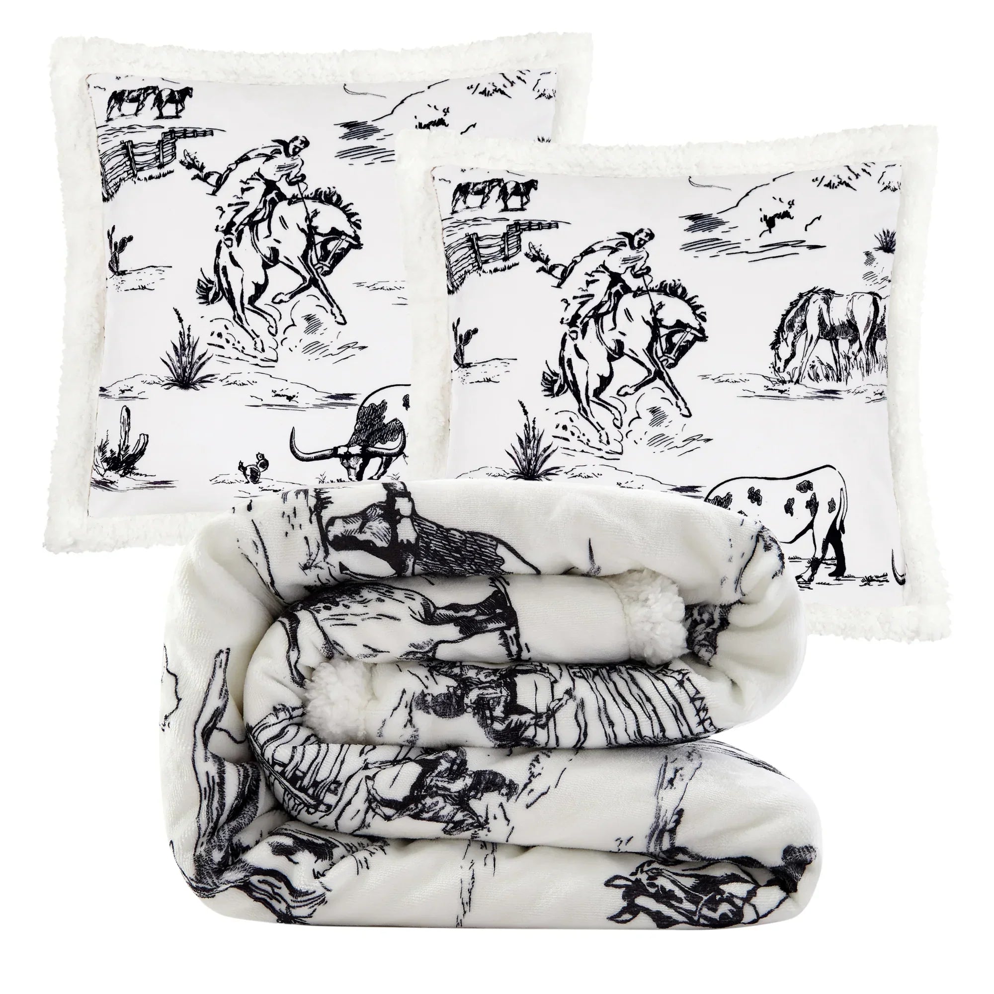 Ranch Life Western Toile Campfire Sherpa Throw Throw Set / Black Throw